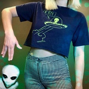 Alien UFO “K Bye” Cropped T-Shirt